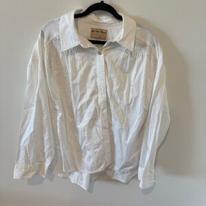 We The Free White Button-Up Oversized Shirt Womens XL Cotton Coastal Beachy